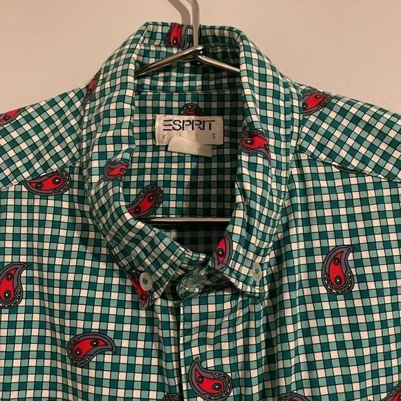 ESPRIT kids vintage paisley & checkered cotton button down 10-11yr red & green - Picture 1 of 11